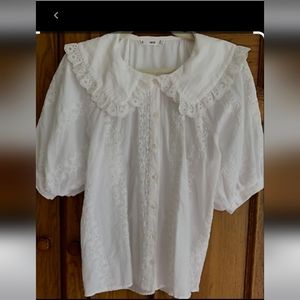 Mango puffy sleeve lace top